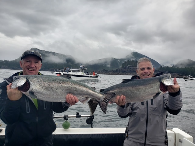 August 10, 2019: Fishermen on an Alaska Salmon Fishing trip with Big Blue Charters.