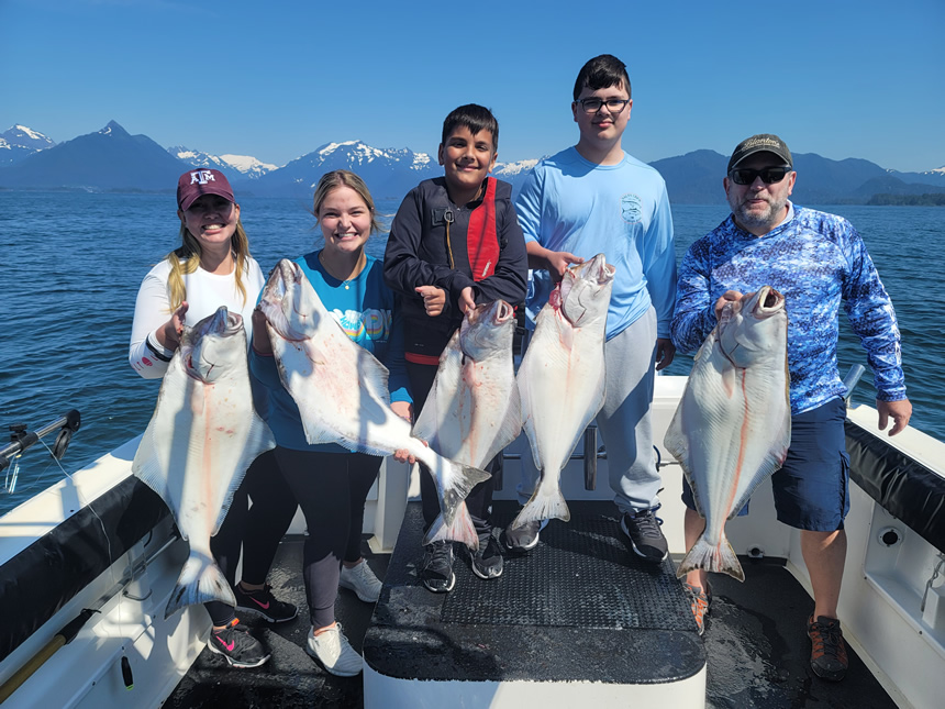 July 2, 2022 - Family Style Halibut Fishing in Alaska. Big Blue Charters, Sitka.